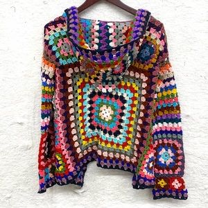 Granny crochet BLOCK hoodie top sweater SIZE M/L